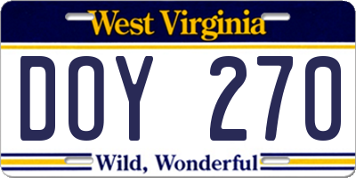 WV license plate DOY270