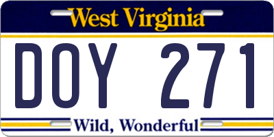 WV license plate DOY271