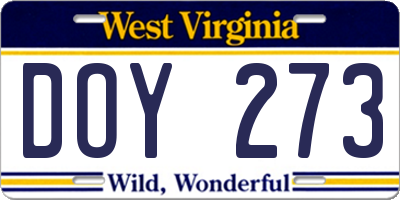 WV license plate DOY273