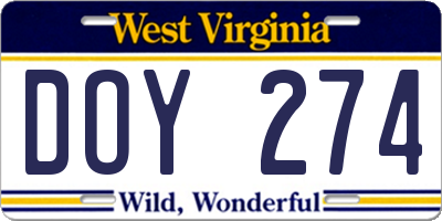 WV license plate DOY274