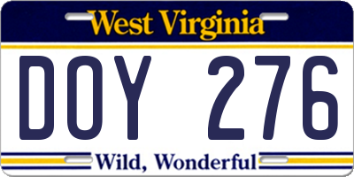WV license plate DOY276