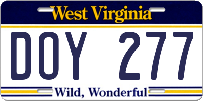 WV license plate DOY277