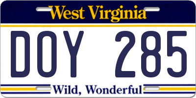 WV license plate DOY285