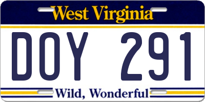 WV license plate DOY291
