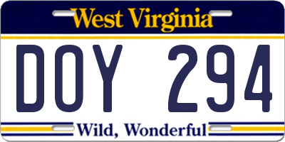 WV license plate DOY294