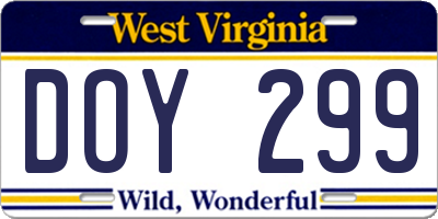WV license plate DOY299
