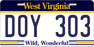 WV license plate DOY303