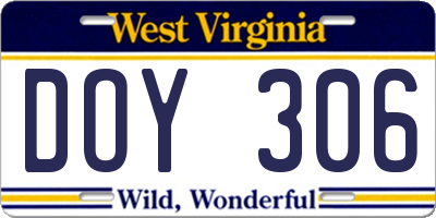 WV license plate DOY306