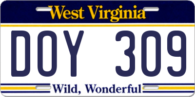 WV license plate DOY309