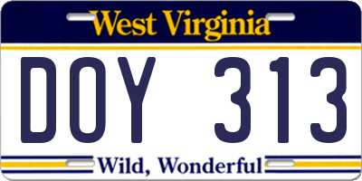 WV license plate DOY313