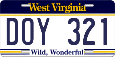 WV license plate DOY321