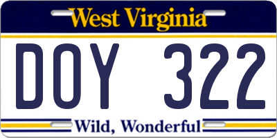 WV license plate DOY322