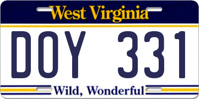 WV license plate DOY331