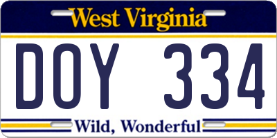 WV license plate DOY334