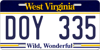 WV license plate DOY335