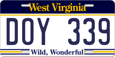 WV license plate DOY339
