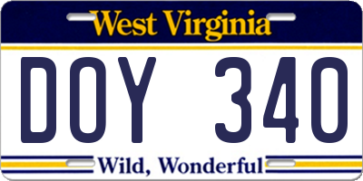 WV license plate DOY340