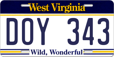 WV license plate DOY343