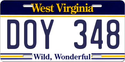 WV license plate DOY348