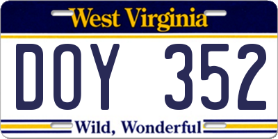 WV license plate DOY352