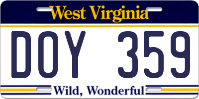WV license plate DOY359
