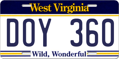 WV license plate DOY360