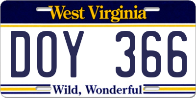 WV license plate DOY366