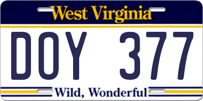 WV license plate DOY377