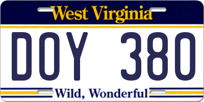 WV license plate DOY380