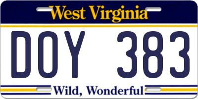 WV license plate DOY383