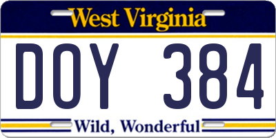 WV license plate DOY384