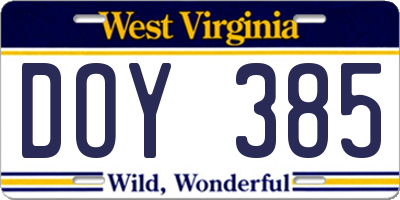 WV license plate DOY385