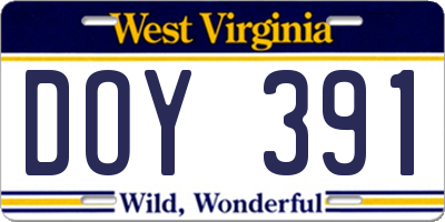 WV license plate DOY391