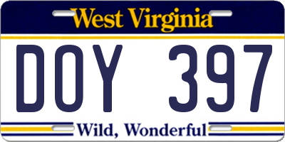 WV license plate DOY397