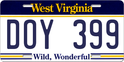 WV license plate DOY399