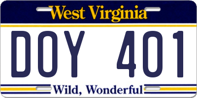 WV license plate DOY401