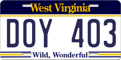 WV license plate DOY403