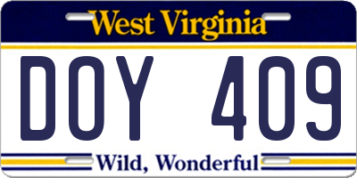 WV license plate DOY409