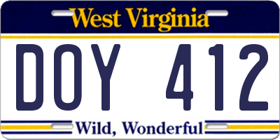 WV license plate DOY412