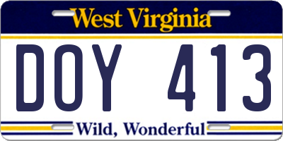 WV license plate DOY413