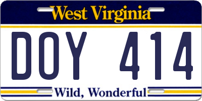 WV license plate DOY414