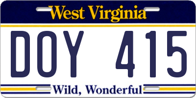 WV license plate DOY415
