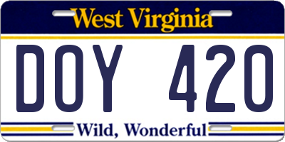 WV license plate DOY420