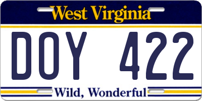 WV license plate DOY422