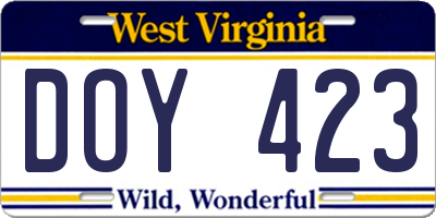 WV license plate DOY423