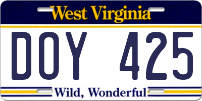 WV license plate DOY425