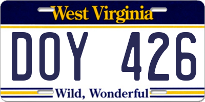 WV license plate DOY426