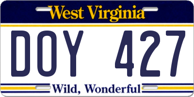 WV license plate DOY427
