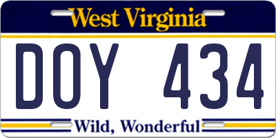 WV license plate DOY434