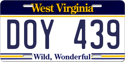 WV license plate DOY439